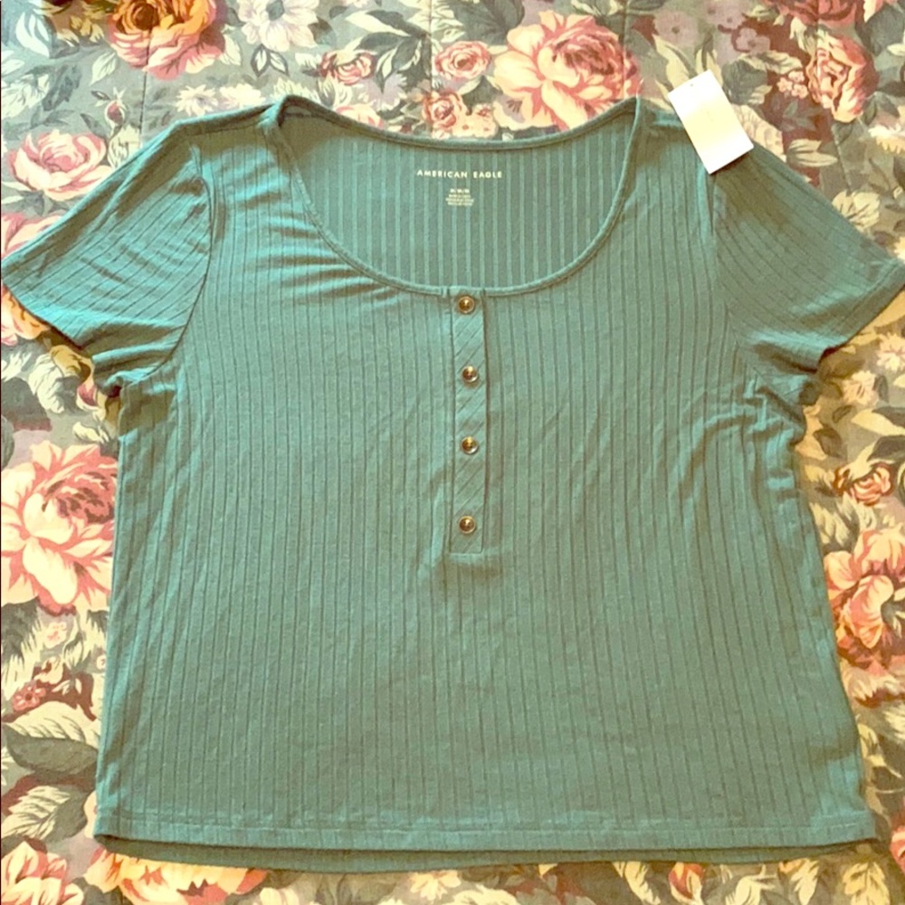 American Eagle Soft Ribbed Green Crop Top